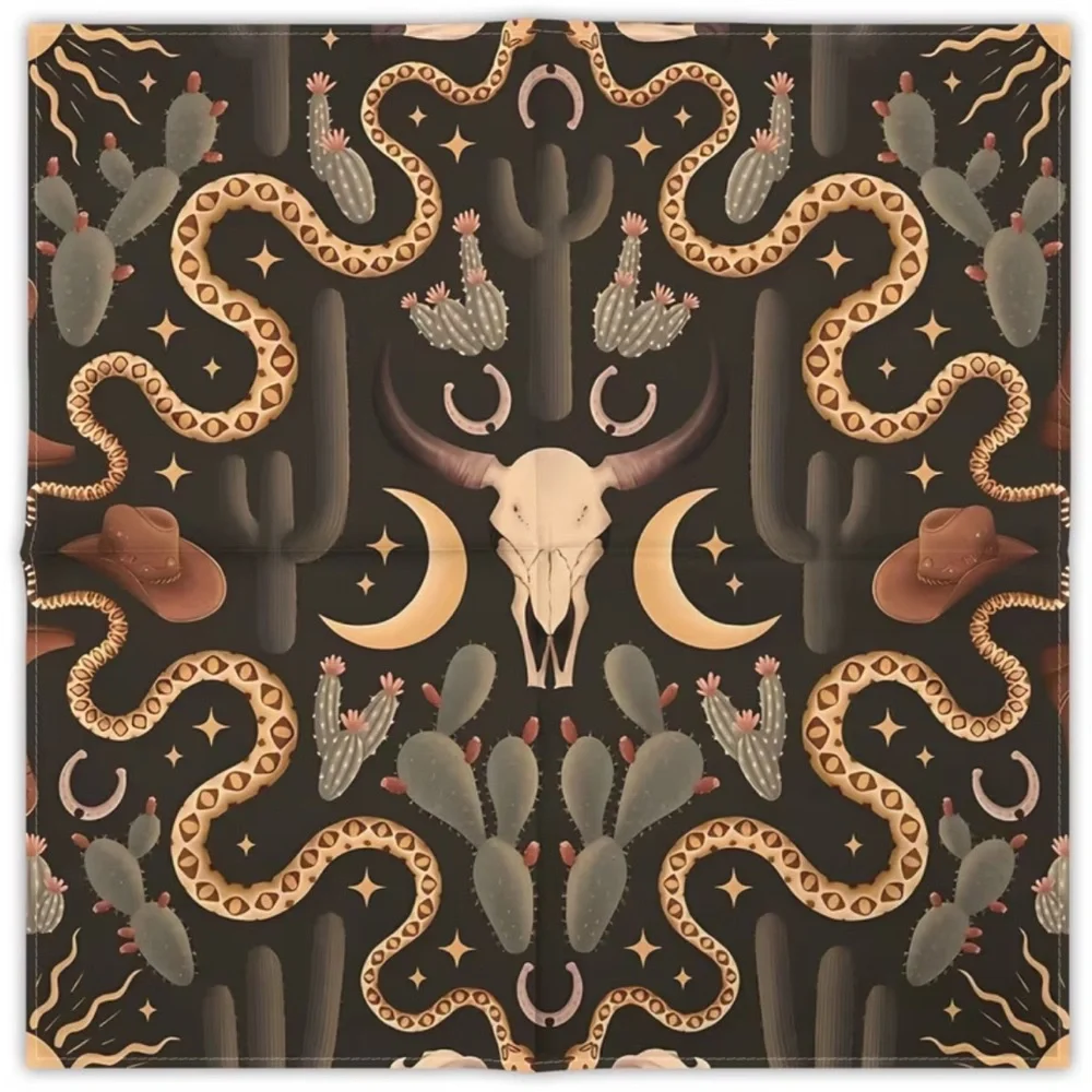 🌵 Western Desert Skull Snake Scarf Bandana 19.7” Boho Cowboy Cactus Print